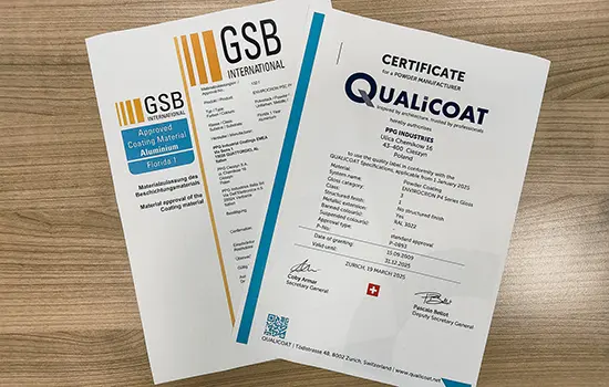 Qualicoat a GSB certifikace na vyžádání